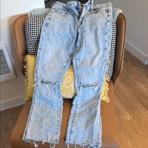 American Eagle Outfitters Distressed Blue Straight Leg Jeans